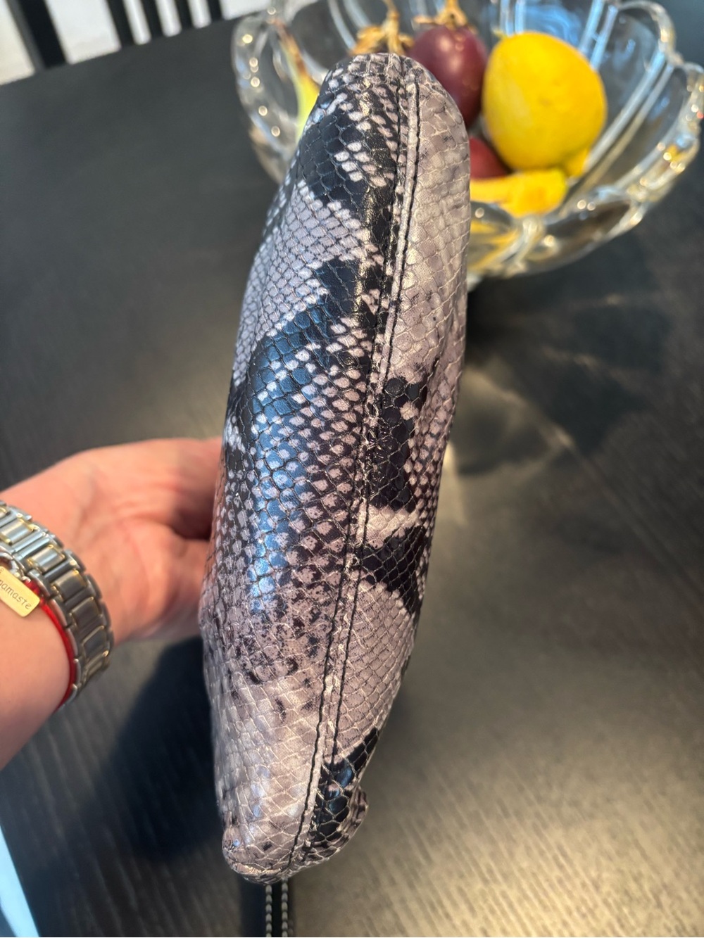 COACH Snake-Print KISSLOCK Wristlet Clutch in Gray and Black - Picture 5 of 10